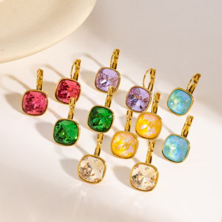 1 paire de boucles d'oreilles pendantes élégantes et luxueuses, rectangulaires, en acier inoxydable étanche et ornées de zircon.
