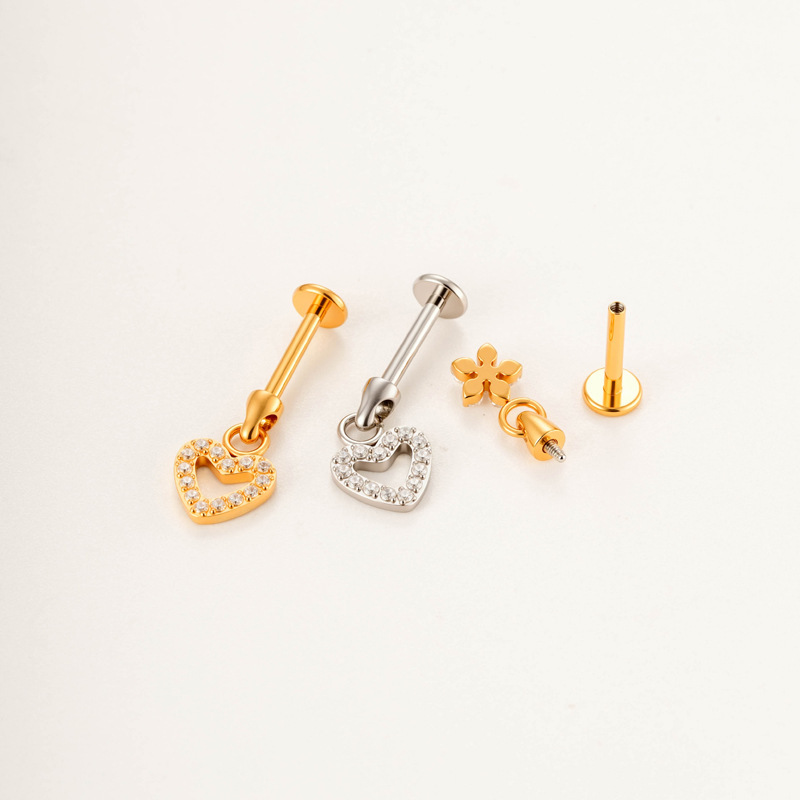 Boucles D'Oreilles Piercing Pour Femme, En Titane Et Zircon, Ornées D'Une Délicate Fleur (1 Pièce). Image4