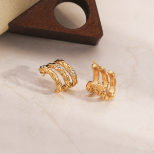 1 Paire De Boucles D'Oreilles Puces Pour Femme, En Acier Inoxydable Tissé Imperméable, Collection Simple Series Daily. h5 Image2