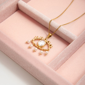Collier Pendentif Pour Femme, Orné D'Un Œil De Diable, En Acier Inoxydable Étanche Couleur Or (1 Pièce) h5 Image3
