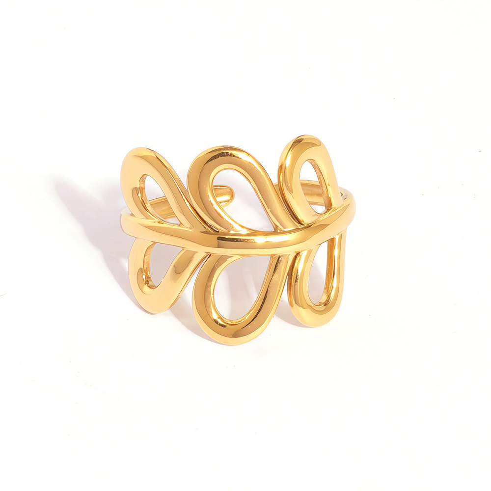 Bague Femme Simple À Motif Floral En Acier Inoxydable Étanche Couleur Or