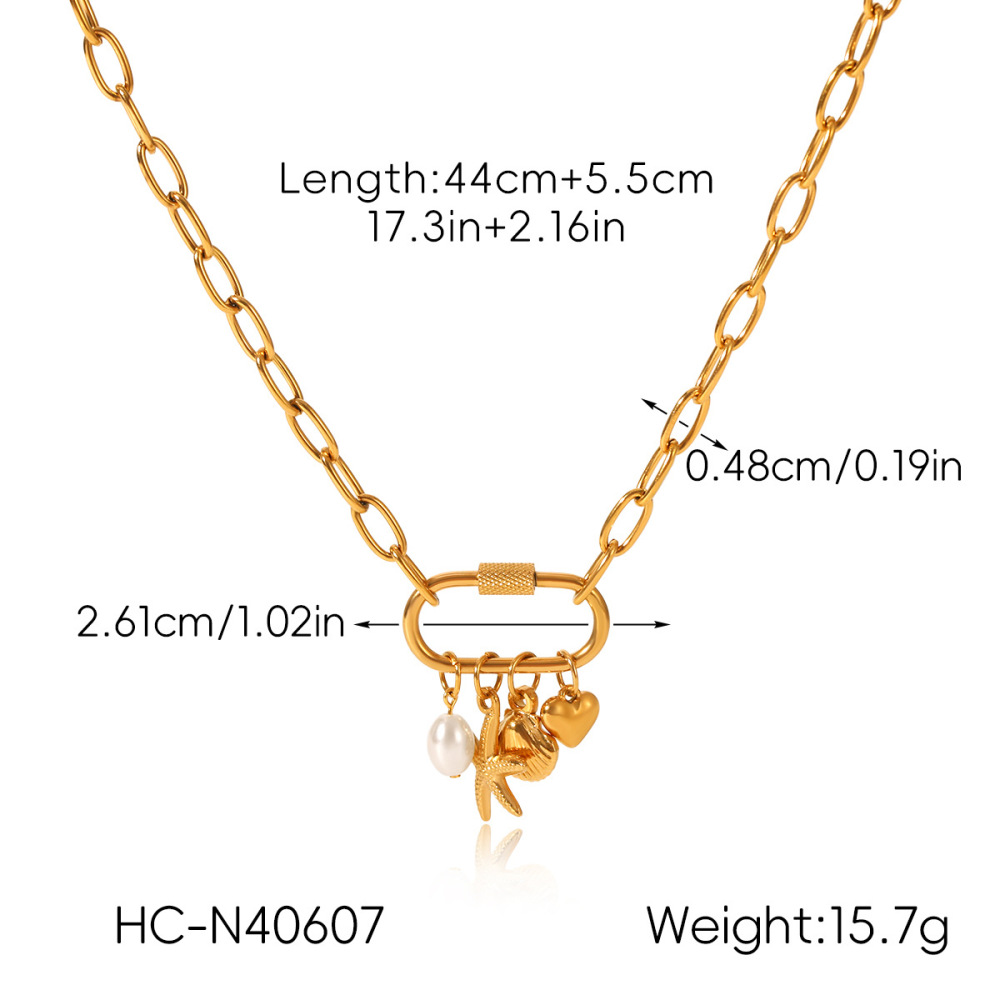 Collier Pendentif Océanique En Acier Inoxydable Étanche Couleur Or (1 Pièce) h5Image2