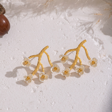 1 paire de boucles d'oreilles romantiques à fleurs en acier inoxydable étanche couleur or et coquillage 2