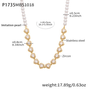 Collier De Perles Pour Femme En Acier Inoxydable, Orné De Zircon Doré Et De Perles En Forme De Cœur Brillant (1 Pièce) h5 Image2