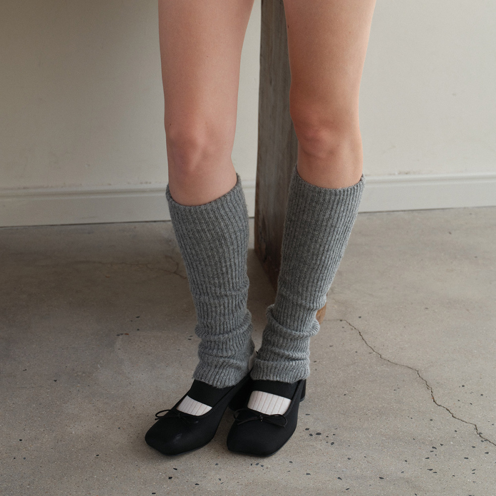 1 Paire De Jambières Tricotées En Mélange De Laine De Couleur Unie Image3