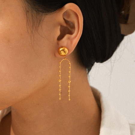 Boucles d'oreilles pendantes à pompons en acier inoxydable étanche, couleur or (1 paire) 2