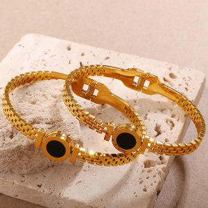 Bracelet Rétro Rond En Acier Inoxydable Étanche Couleur Or (1 Pièce) h5 Image3