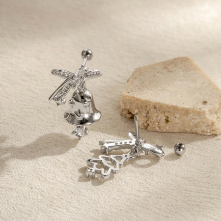 Boucles d'oreilles piercing pour femme en cuivre et zircon de Noël, 1 pièce 2