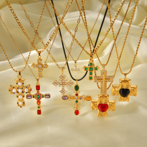 Collier Pendentif Croix En Acier Inoxydable Étanche Couleur Or Avec Zircon (1 Pièce) h5 Image5