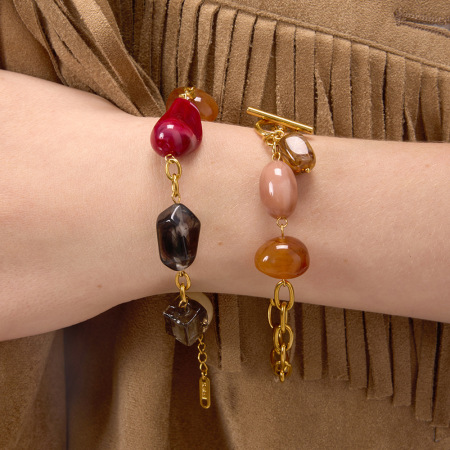 Bracelet à breloques pour femme, 1 pièce, coloré, irrégulier, en acrylique et acier inoxydable, étanche, couleur or