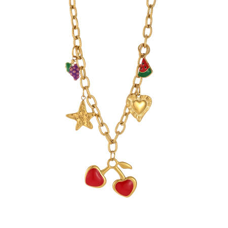 Collier pendentif femme étanche en acier inoxydable à motif fruits éclatants (1 pièce)