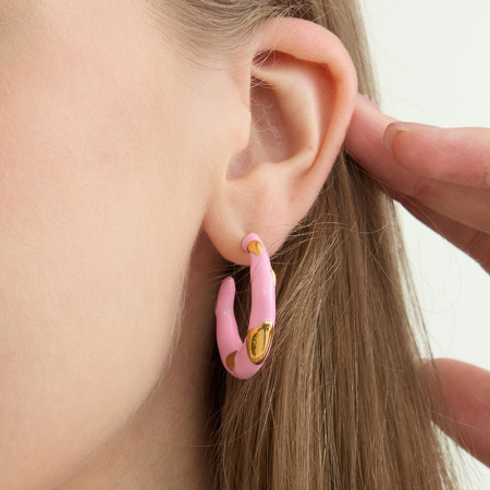 1 paire de boucles d'oreilles créoles roses en acier inoxydable étanche couleur or pour femme 2