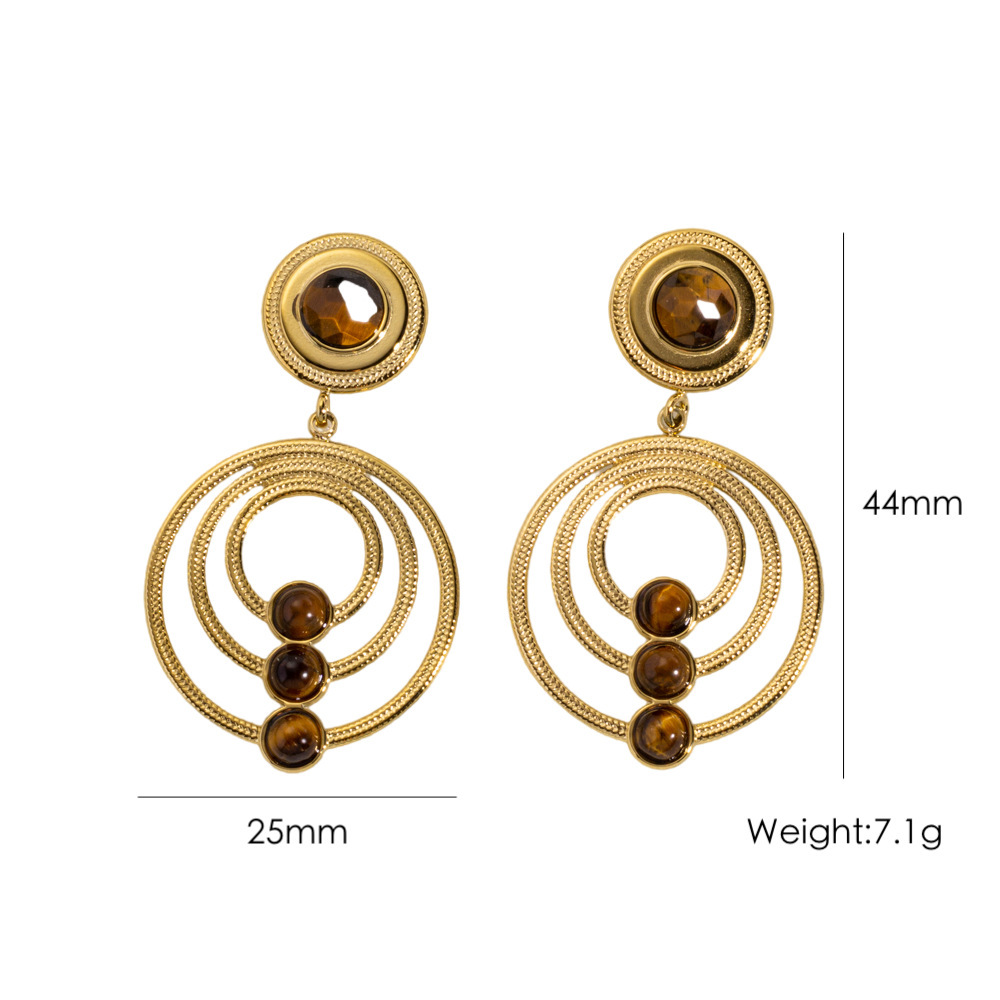 Boucles D'Oreilles Pendantes Pour Femme, Style Rétro Simple, Rondes, En Acier Inoxydable Étanche (1 Paire)