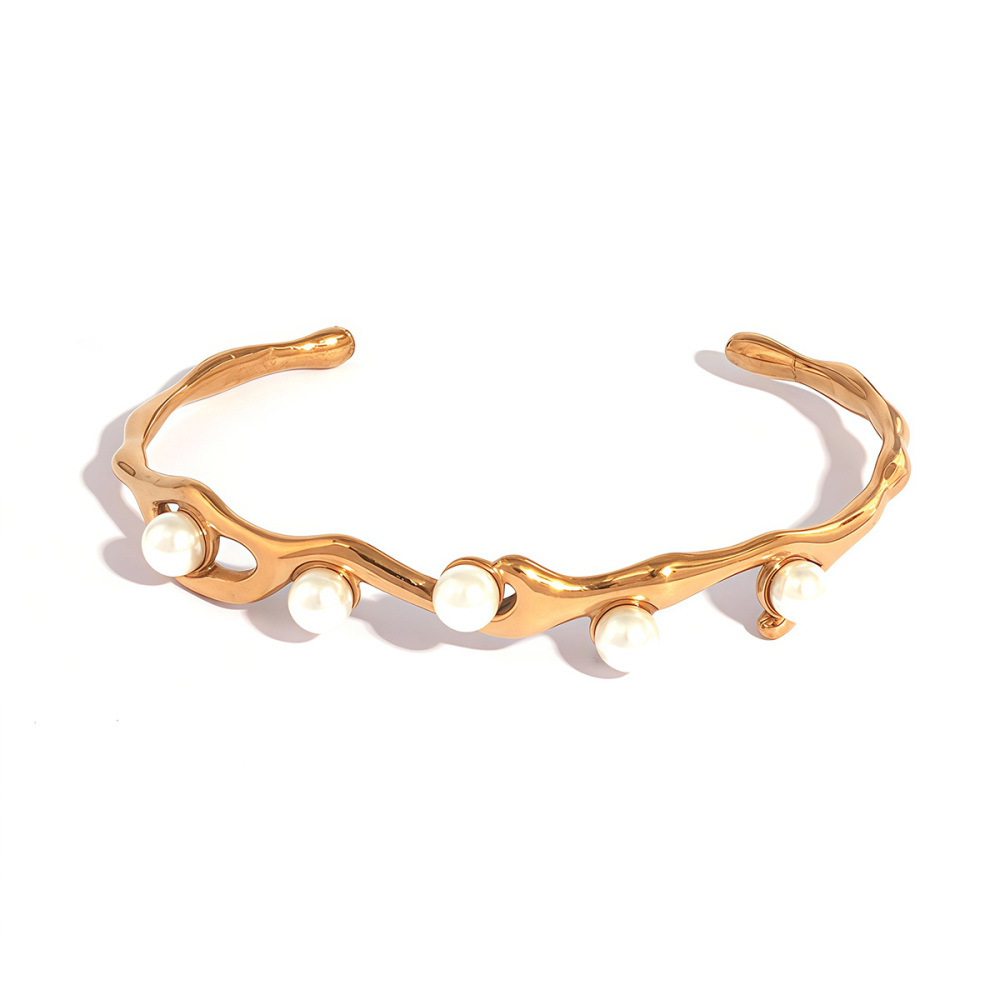 Bracelet Jonc Simple Et Élégant En Acier Inoxydable, Couleur Or, Imperméable, Pour Femme (1 Pièce) 
