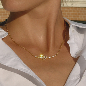 Collier Pendentif Femme Sophistiqué En Forme De Cœur, En Acier Inoxydable Étanche, Couleur Or (1 Pièce) h5 Image5