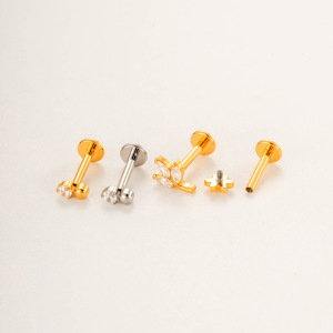 Boucles D'Oreilles Piercing Femme En Titane Et Zircon, Motif Étoile Végétale (1 Pièce) h5 Image4