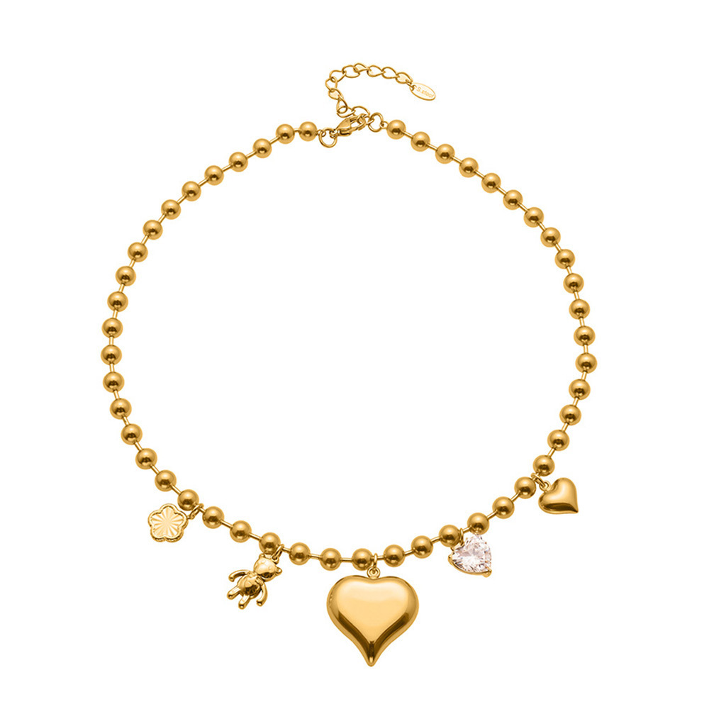 Collier Pendentif Romantique En Forme De Cœur, En Acier Inoxydable Étanche, Couleur Or, Pour Femme (1 Pièce)