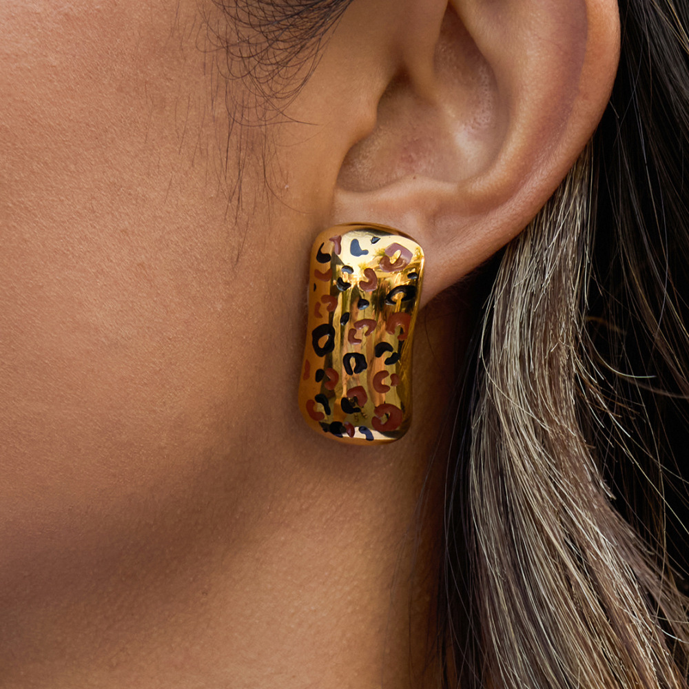 Ensembles De Bijoux Élégants Pour Femmes, En Acier Inoxydable Doré, Imprimé Léopard, Étanches. h5Image4