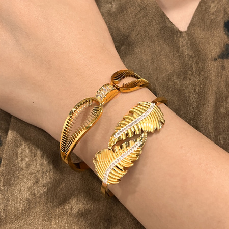Bracelet Jonc Étanche En Acier Inoxydable Doré En Forme De Feuille (1 Pièce)