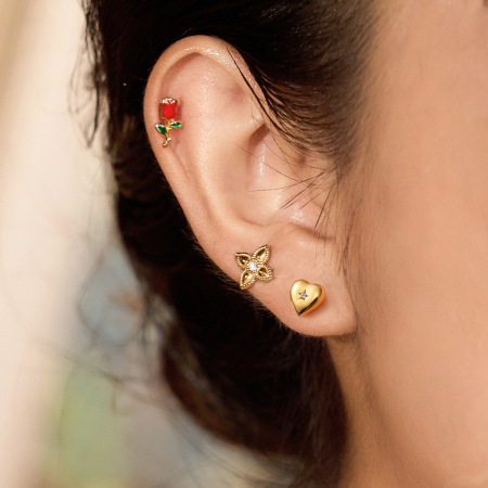 1 paire de boucles d'oreilles Sweet Rose en acier inoxydable étanche couleur or pour femme