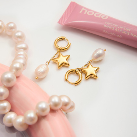1 paire de boucles d'oreilles pendantes élégantes pour femme, en acier inoxydable imperméable, de forme irrégulière et de couleur dorée. 2
