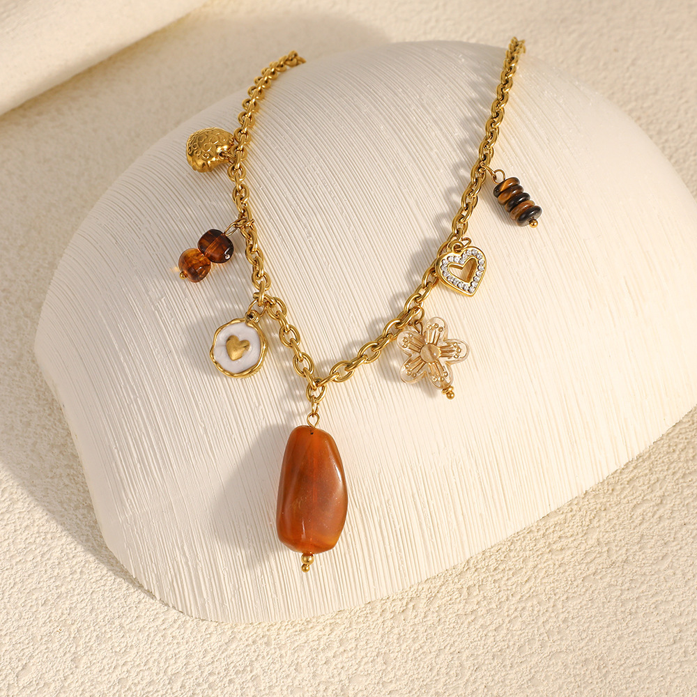 Collier Pendentif Femme En Acier Inoxydable Étanche Avec Pendentif Cœur Et Fleur (1 Pièce) Image3