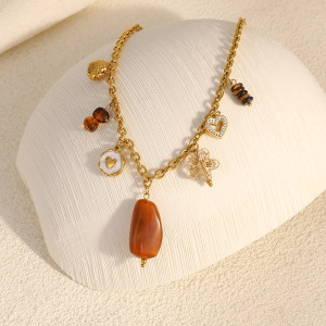 Collier Pendentif Femme En Acier Inoxydable Étanche Avec Pendentif Cœur Et Fleur (1 Pièce) h5 Image3