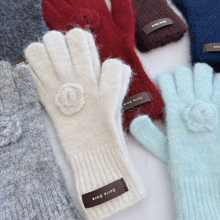 1 paire de gants élégants en tricot de rayonne et de laine de couleur unie rose 2