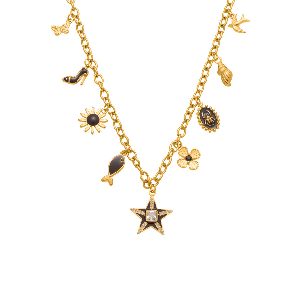 Collier Pendentif Femme Rétro Étoile Noire En Acier Inoxydable Étanche Couleur Or (1 Pièce)