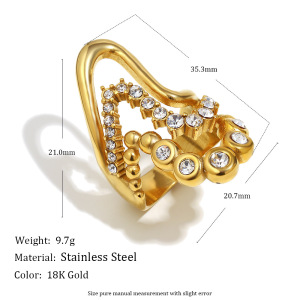 Bague Pour Femme En Acier Inoxydable Étanche, Ornée D'Une Pierre Précieuse Et Ornée D'Un Motif Vague Luxueux Et Léger. h5 Image4