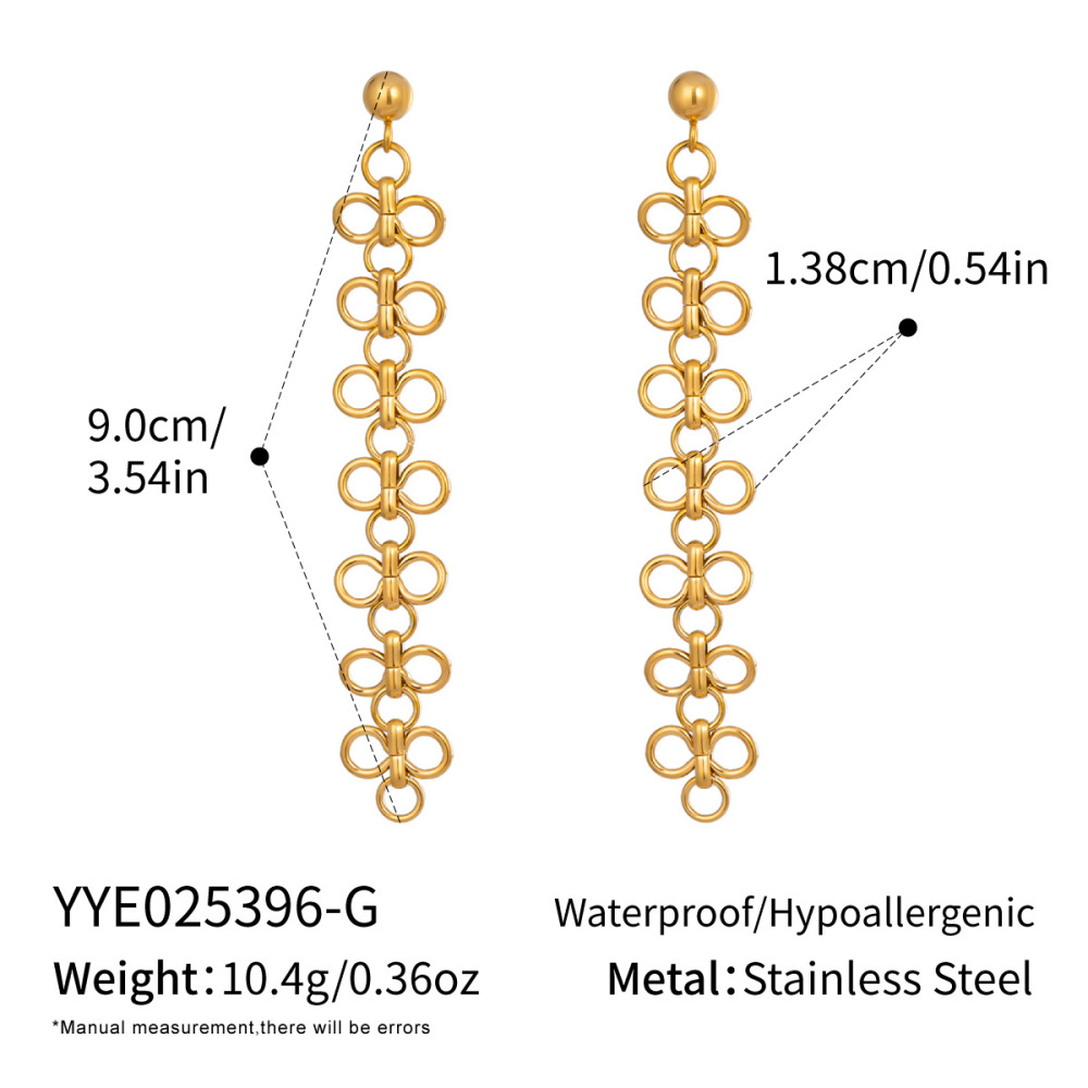 1 Paire De Boucles D'Oreilles Pendantes Romantiques En Acier Inoxydable Doré, Imperméables, À Motif Floral. 