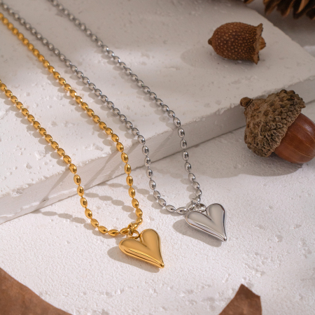 Collier pendentif cœur en acier inoxydable étanche couleur or (1 pièce)