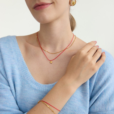 Collier à plusieurs rangs pour femme, en acier inoxydable doré, motif cœur romantique (1 pièce)
