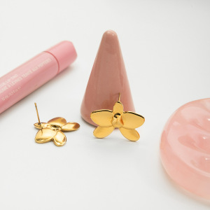 1 Paire De Boucles D'Oreilles Puces Luxueuses Pour Femmes, En Acier Inoxydable Étanche Couleur Or, Motif Phalaenopsis. h5 Image6