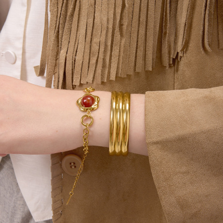 Bracelet à maillons pour femme, en acier inoxydable, imperméable, couleur or, orné d'une fleur luxueuse (1 pièce). 2