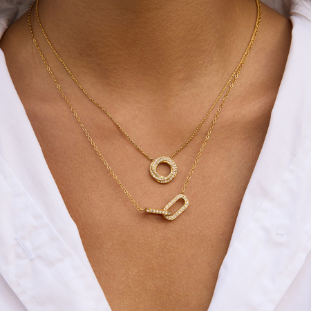 Collier pendentif classique rond en acier inoxydable étanche couleur or avec zircon pour femme (1 pièce)