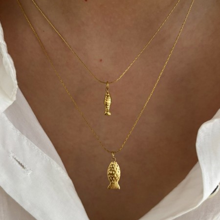 Collier pendentif en acier inoxydable doré, 1 pièce, en forme de poisson