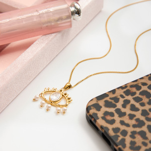Collier Pendentif Pour Femme, Orné D'Un Œil De Diable, En Acier Inoxydable Étanche Couleur Or (1 Pièce) h5 Image6