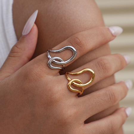Bague femme simple, forme irrégulière, acier inoxydable, couleur or, étanche 2