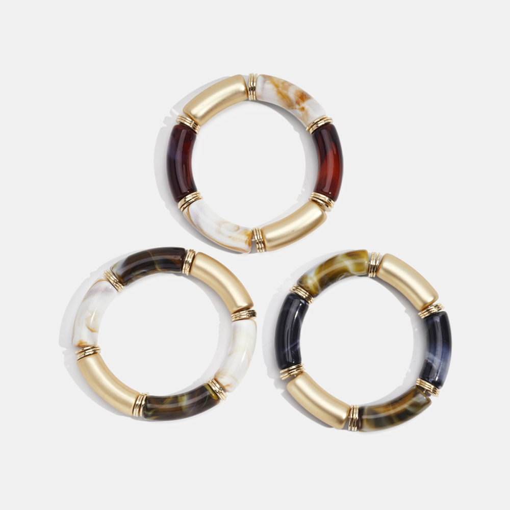1 Bracelet Rétro En Perles Acryliques Dégradées De Couleurs Image4