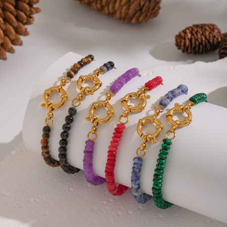 1 pièce de perles en pierre naturelle couleur or pour bracelet de perles DIY