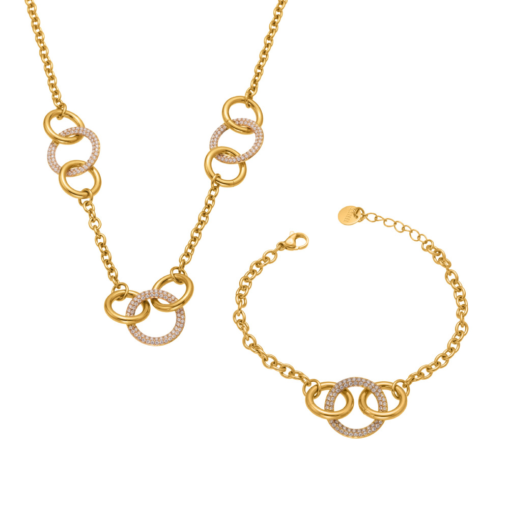 Ensembles De Bijoux Pour Femmes Luxueux Circle En Acier Inoxydable Étanche Couleur Or Image5