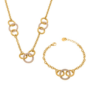 Ensembles De Bijoux Pour Femmes Luxueux Circle En Acier Inoxydable Étanche Couleur Or h5 Image5