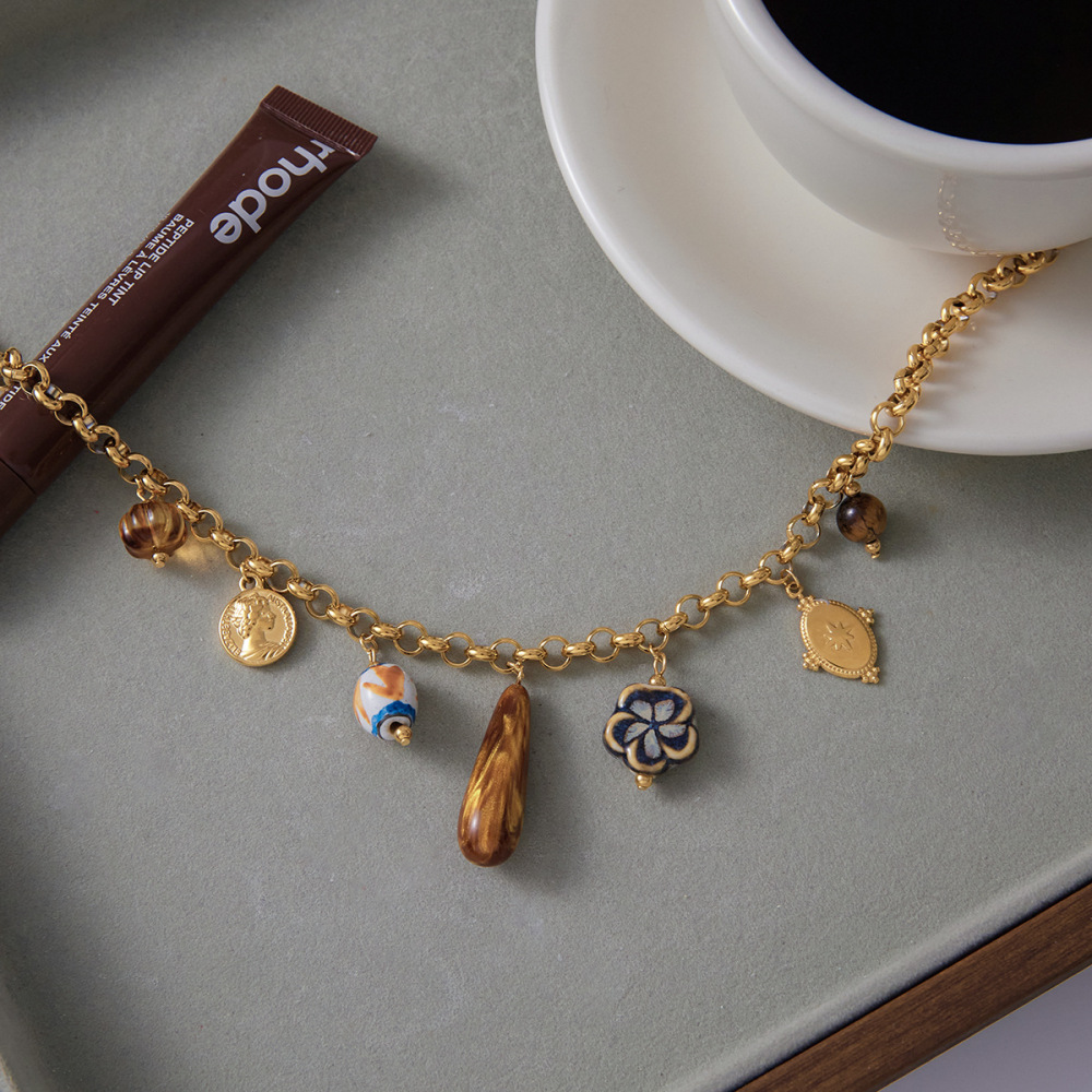 Collier Pendentif Femme En Acrylique Doré, En Acier Inoxydable Étanche, Avec Pendentif Goutte Personnalisable (1 Pièce) h5Image6