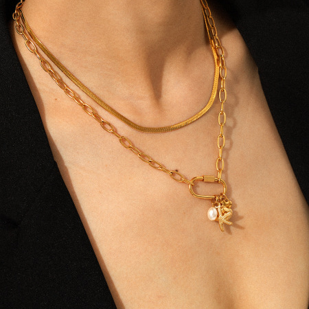 Collier pendentif océanique en acier inoxydable étanche couleur or (1 pièce) 2
