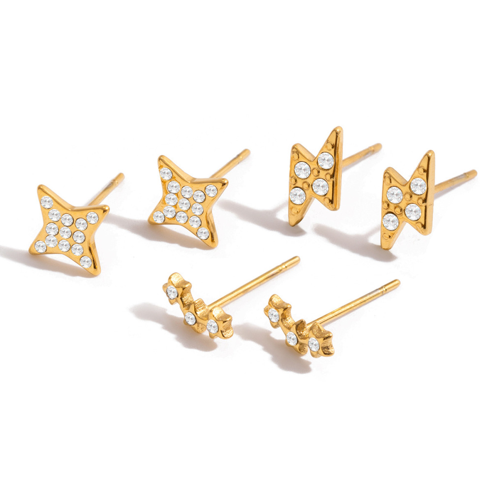 1 Paire De Boucles D'Oreilles Classiques En Acier Inoxydable Doré Avec Zircon, Étanches Et En Forme D'Étoile.