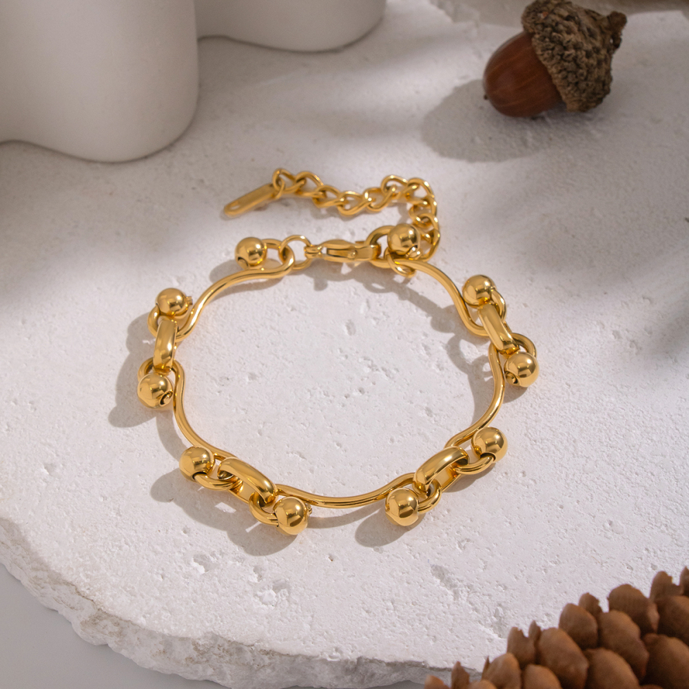 Bracelet À Maillons Ronds De Forme Irrégulière En Acier Inoxydable, Étanche, Couleur Or Image3