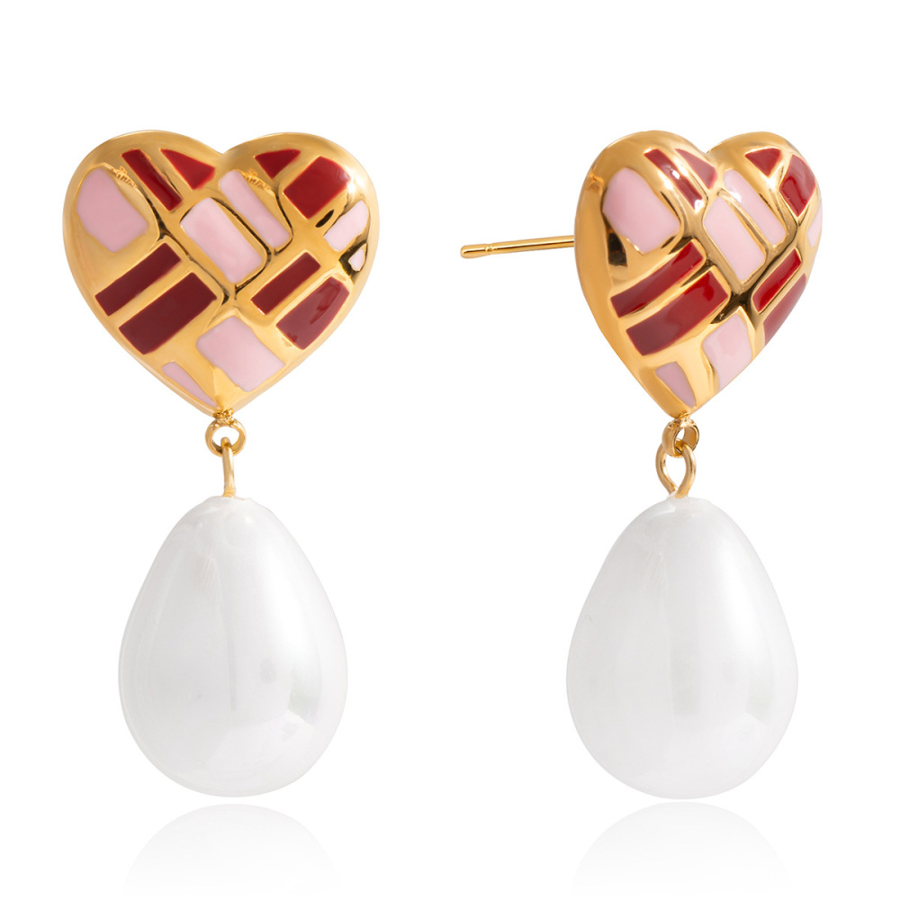 Boucles D'Oreilles Pendantes Romantiques En Forme De Cœur, En Acier Inoxydable Étanche, Couleur Or, Pour Femme (1 Paire). 