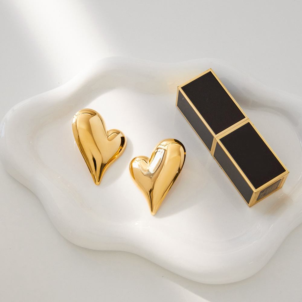 Ensembles De Bijoux Pour Femmes En Acier Inoxydable Imperméable, Forme Cœur Irrégulière Classique, Couleur Or Image6