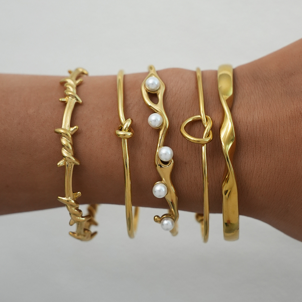 Bracelet Jonc Simple Et Élégant En Acier Inoxydable, Couleur Or, Imperméable, Pour Femme (1 Pièce) Image6